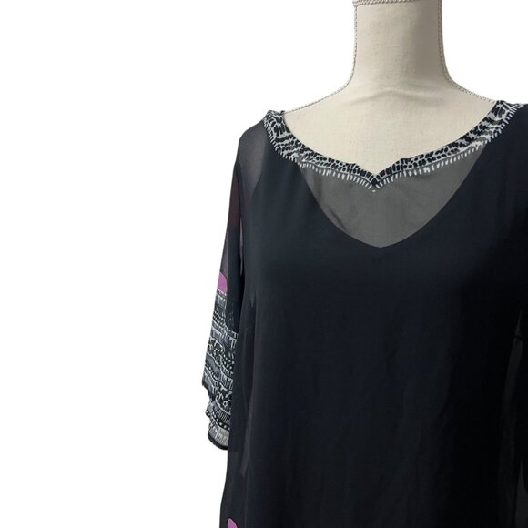 Soft Surroundings Floral Hibiscus Black Shift Dress & Slip‎ Size Medium - Picture 3 of 11